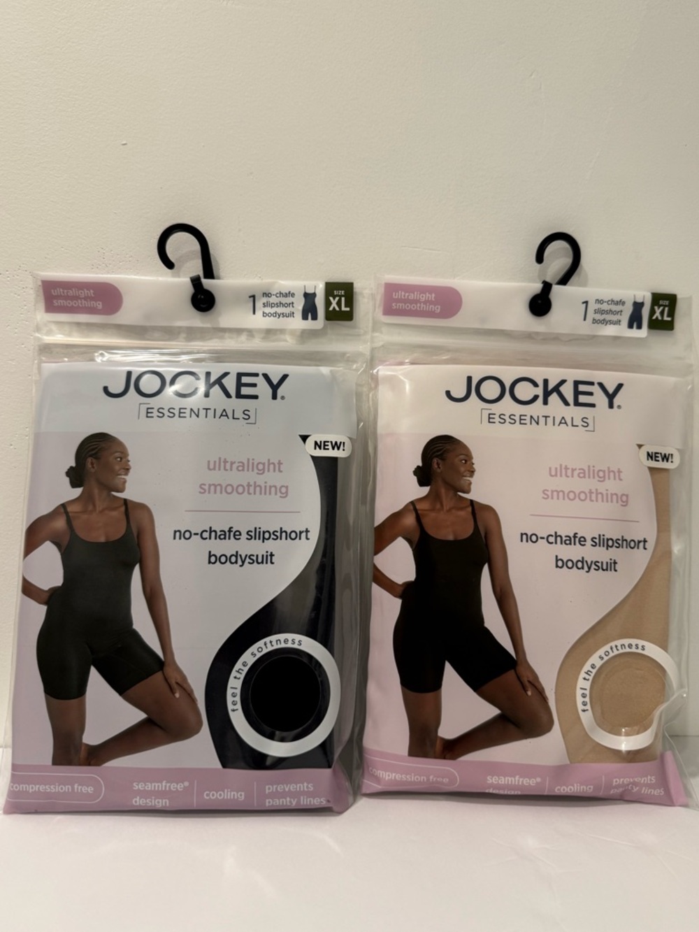 Jockey Ultralight Smoothing No-Chafe Slipshort Bodysuit 2-Pack Nude & Black XL
